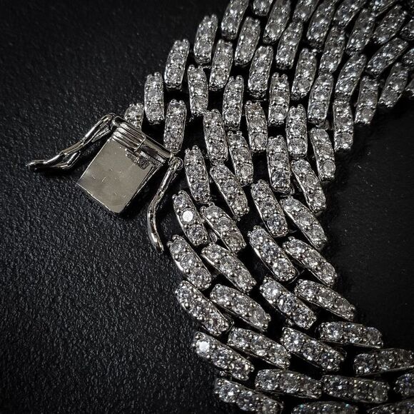 Block Link Simulated Diamond Cuban Link Necklace - Picture 5 of 5